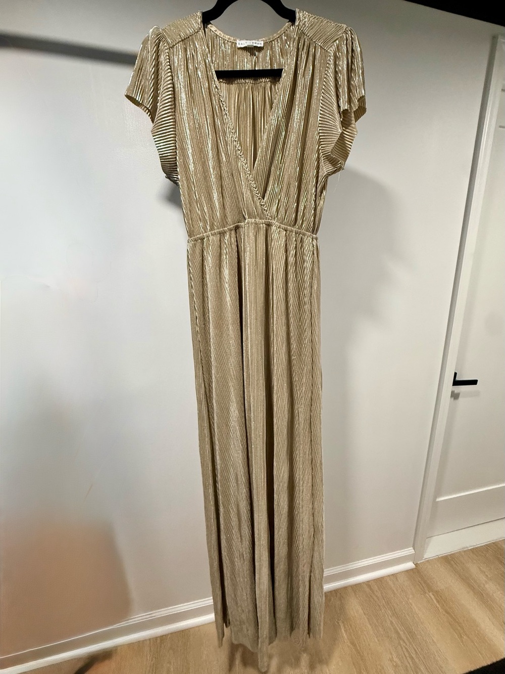 Baltic Born Metallic Gold Maxi Dress with V-Neck size Medium